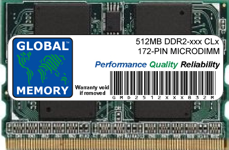 512MB DDR2 400/533MHz 172-PIN MICRODIMM MEMORY RAM FOR LAPTOPS/NOTEBOOKS